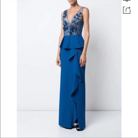 Marchesa | Dresses | Marchesa Notte Blue Embroidered Dress | Poshmark